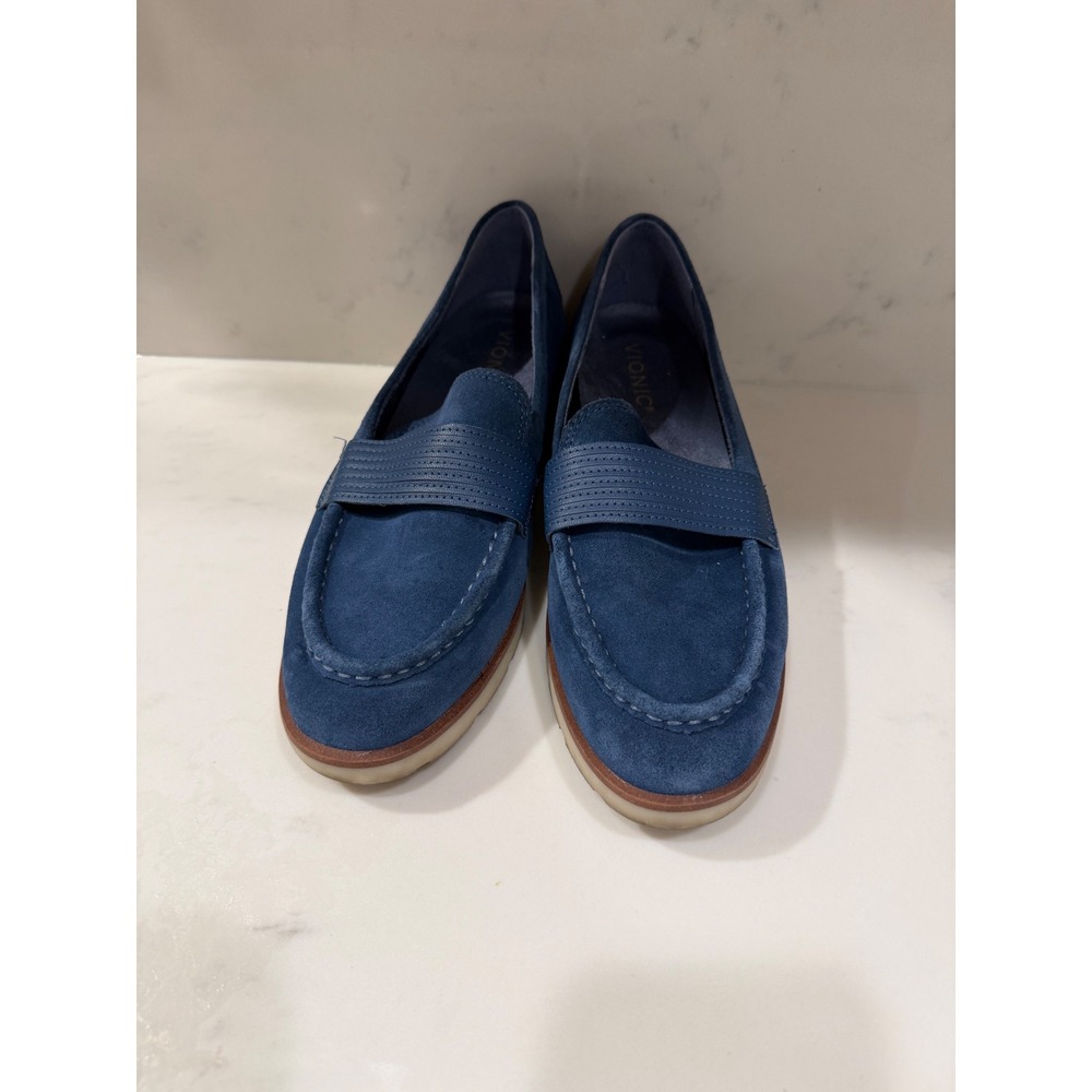 Vionic Corinne Blue Suede Loafers Womens 8.5 Orthotic Comfort Slip On Shoes